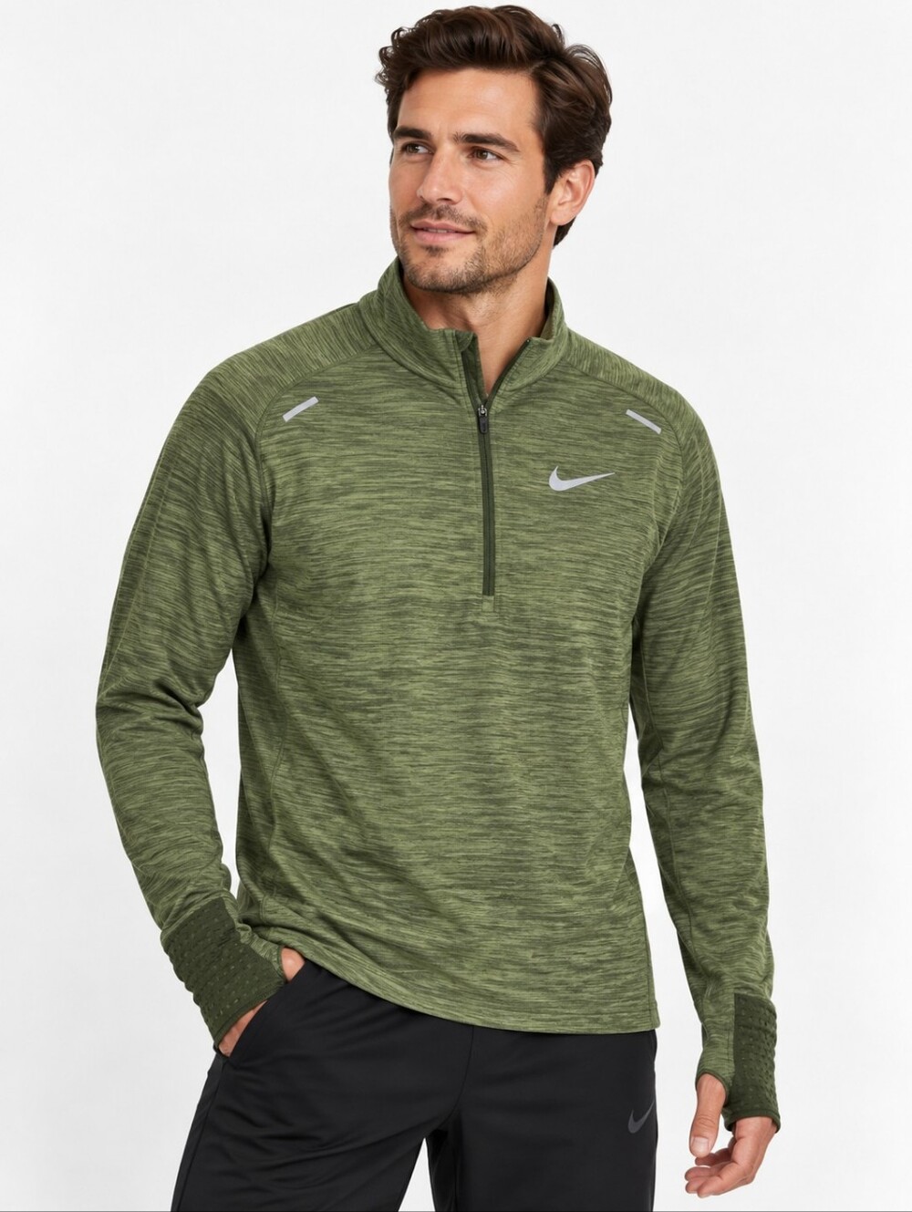 Nike Running Therma-FIT Men's Green 1/2 Zip Thumbhole Pullover Size L